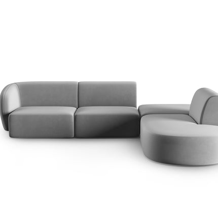 Velvet modular corner sofa right, Shane, 5 seats - Gray