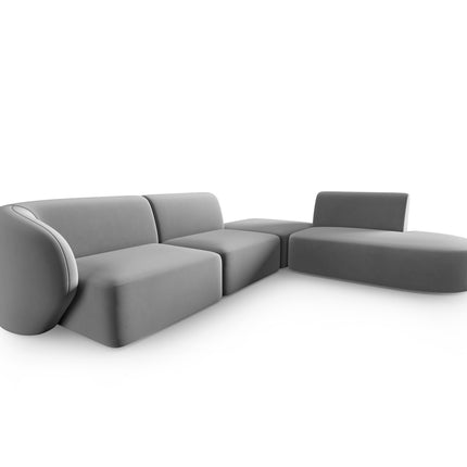Velvet modular corner sofa right, Shane, 5 seats - Gray