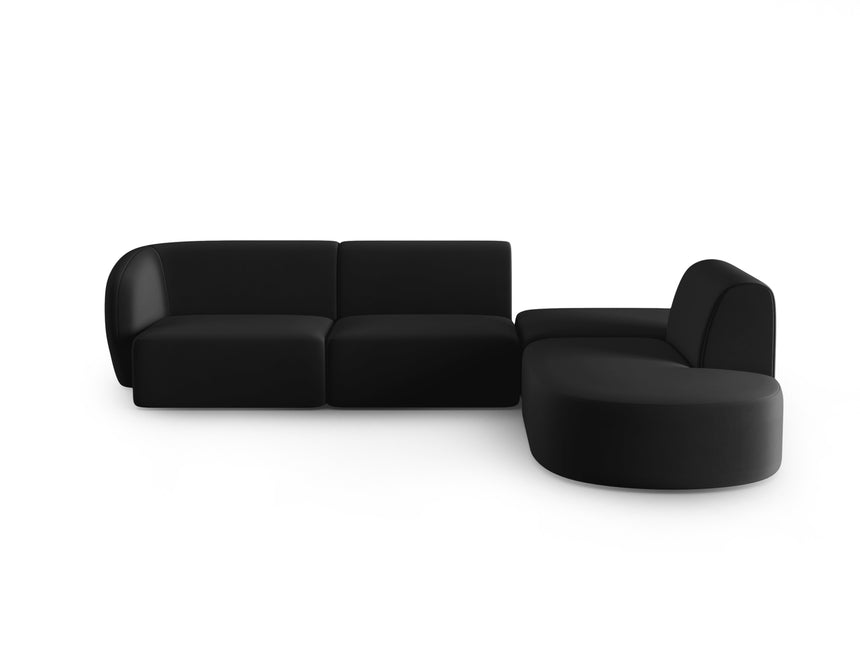 Velvet modular corner sofa right, Shane, 5 seats - Black
