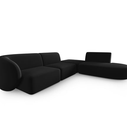 Velvet modular corner sofa right, Shane, 5 seats - Black