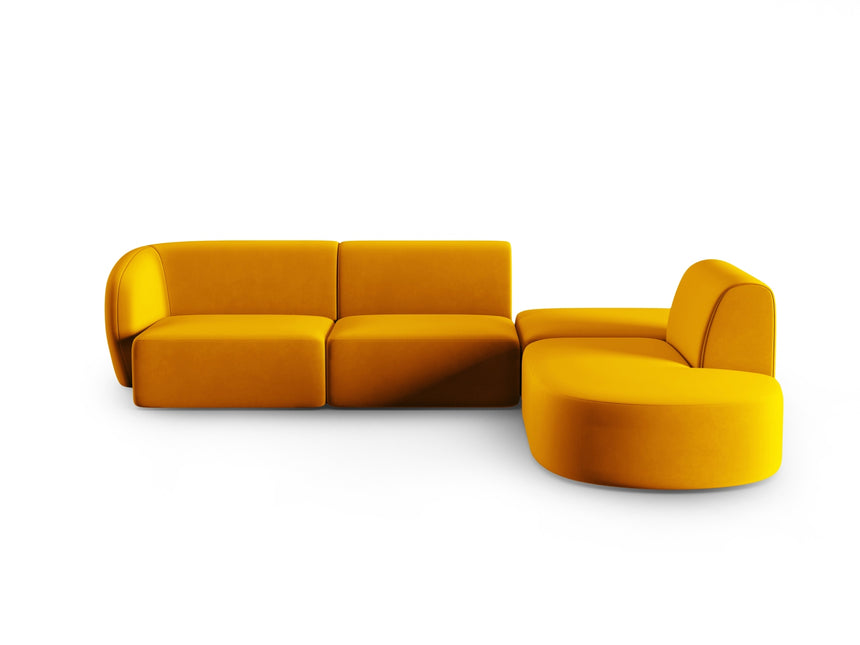 Velvet modular corner sofa right, Shane, 5 seats - Yellow