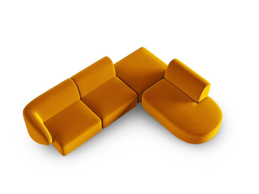 Velvet modular corner sofa right, Shane, 5 seats - Yellow