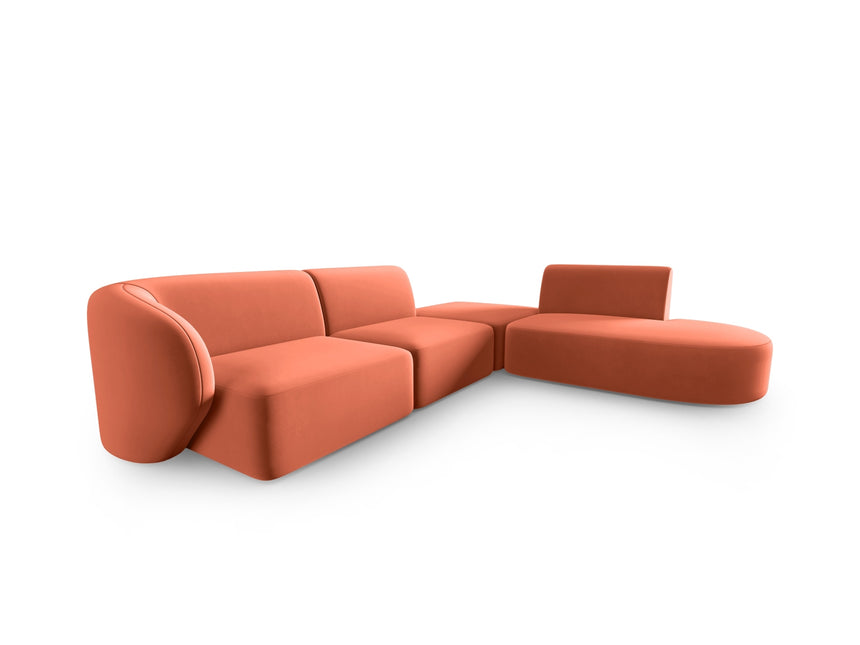 Velvet modular corner sofa right, Shane, 5 seats - Coral