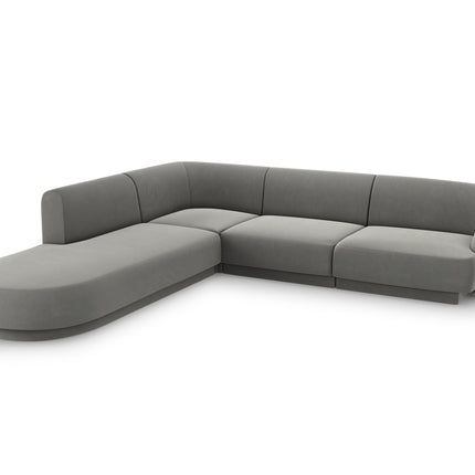 Velvet corner sofa left, Miley, 6 seats - Light gray