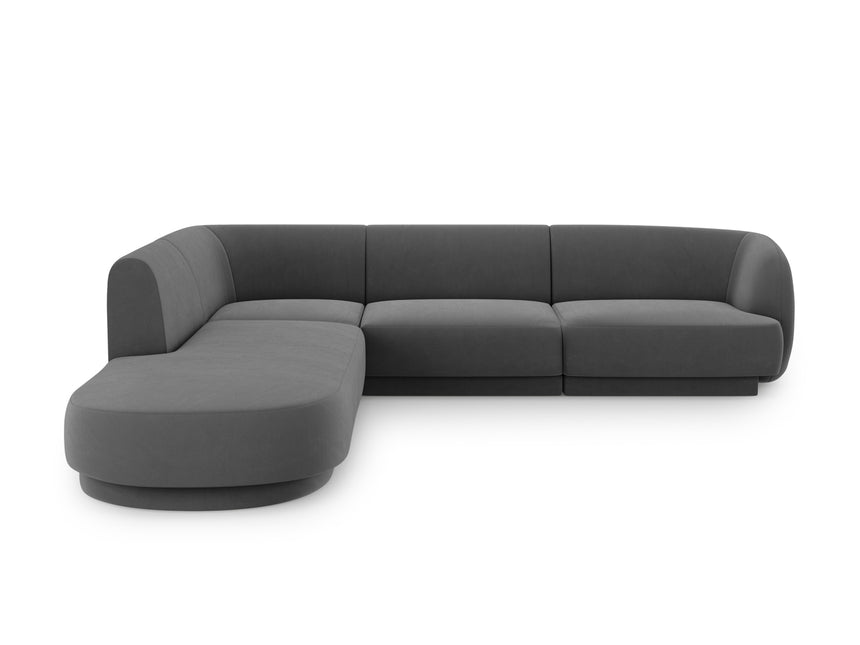 Velvet corner sofa left, Miley, 6 seats - Gray