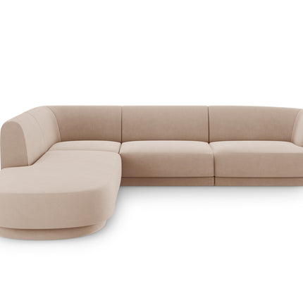 Corner sofa velvet left, Miley, 6 seats - Beige
