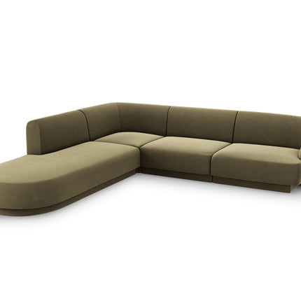 Corner sofa velvet left, Miley, 6 seats - Green