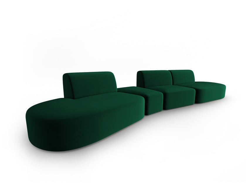 Modular sofa velvet left, Shane, 6 seats - Bottle green