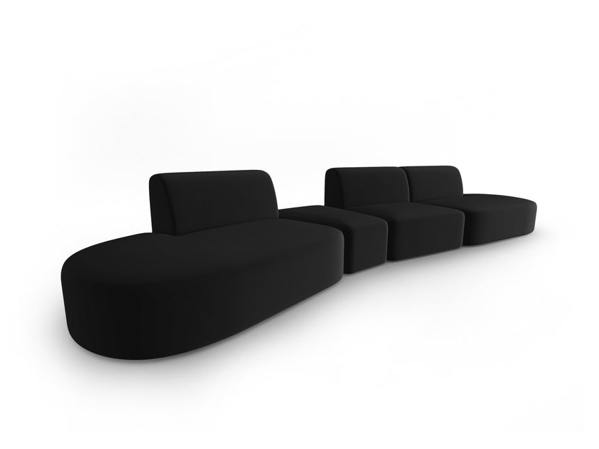 Modular sofa velvet left, Shane, 6 seats - Black