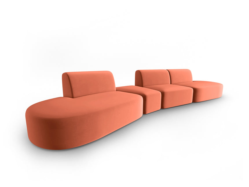 Modular sofa velvet left, Shane, 6 seats - Coral