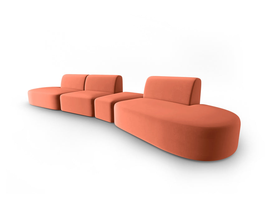 Modular sofa velvet right, Shane, 6 seats - Coral