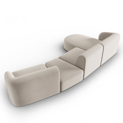 Modular sofa velvet left, Shane, 5 seats - Beige