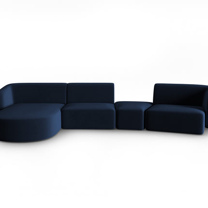 Modular sofa velvet left, Shane, 5 seats - Royal blue