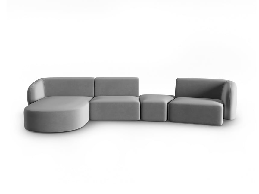 Modular sofa velvet left, Shane, 5 seats - Gray