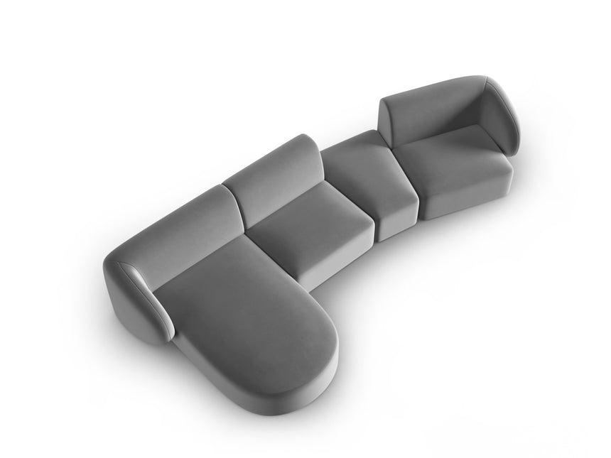 Modular sofa velvet left, Shane, 5 seats - Gray