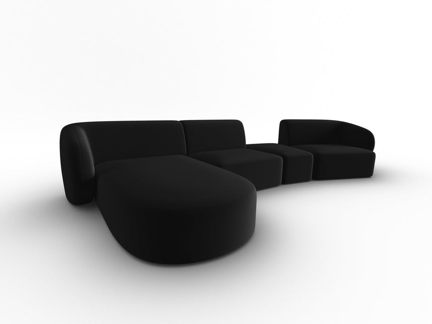 Modular sofa velvet left, Shane, 5 seats - Black