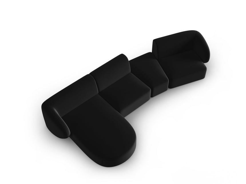 Modular sofa velvet left, Shane, 5 seats - Black