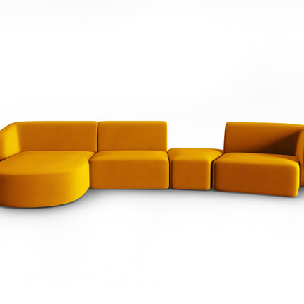 Modular sofa velvet left, Shane, 5 seats - Yellow