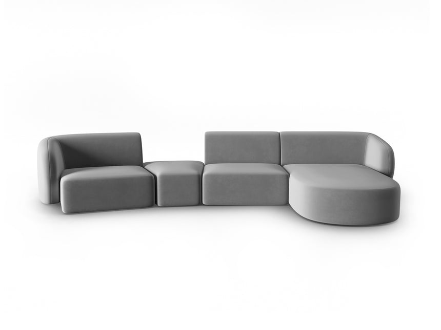Modular sofa velvet right, Shane, 5 seats - Gray