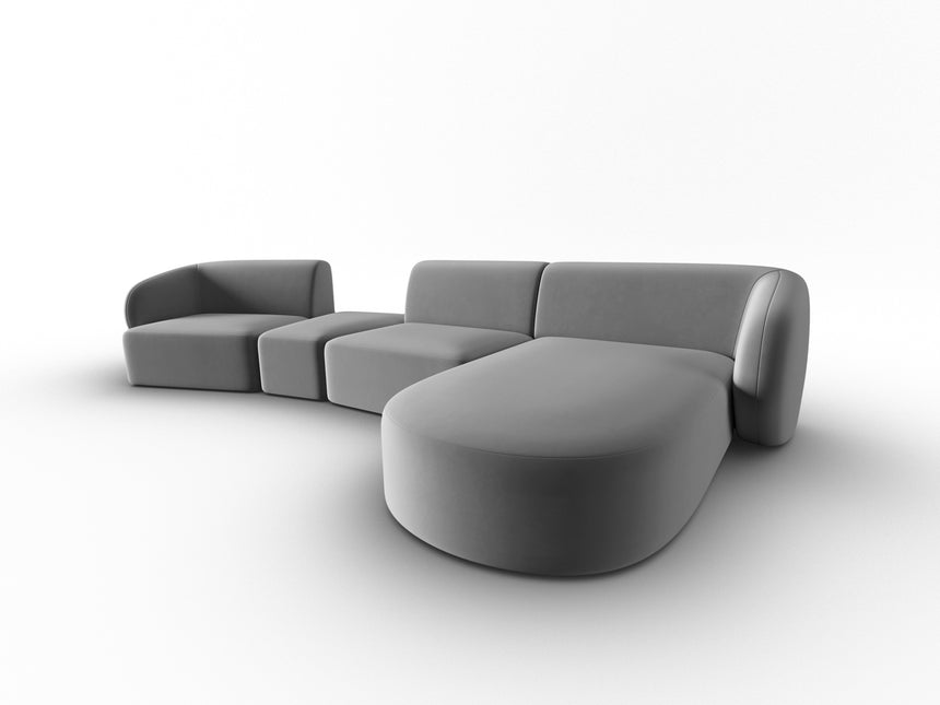 Modular sofa velvet right, Shane, 5 seats - Gray