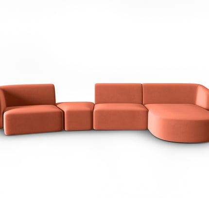Modular sofa velvet right, Shane, 5 seats - Coral
