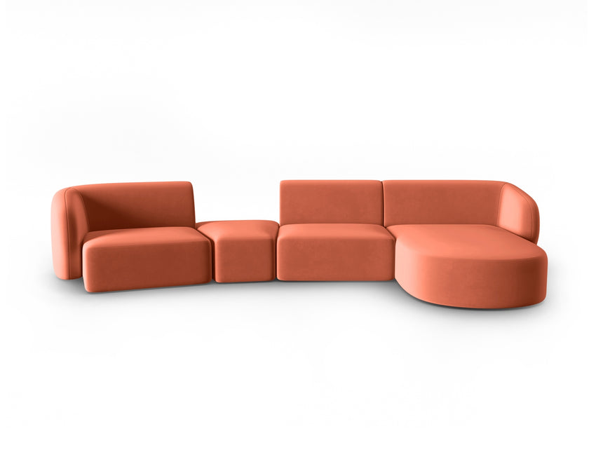Modular sofa velvet right, Shane, 5 seats - Coral