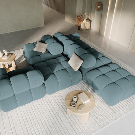 Modular sofa velvet left, Bellis, 4 seats - Blue