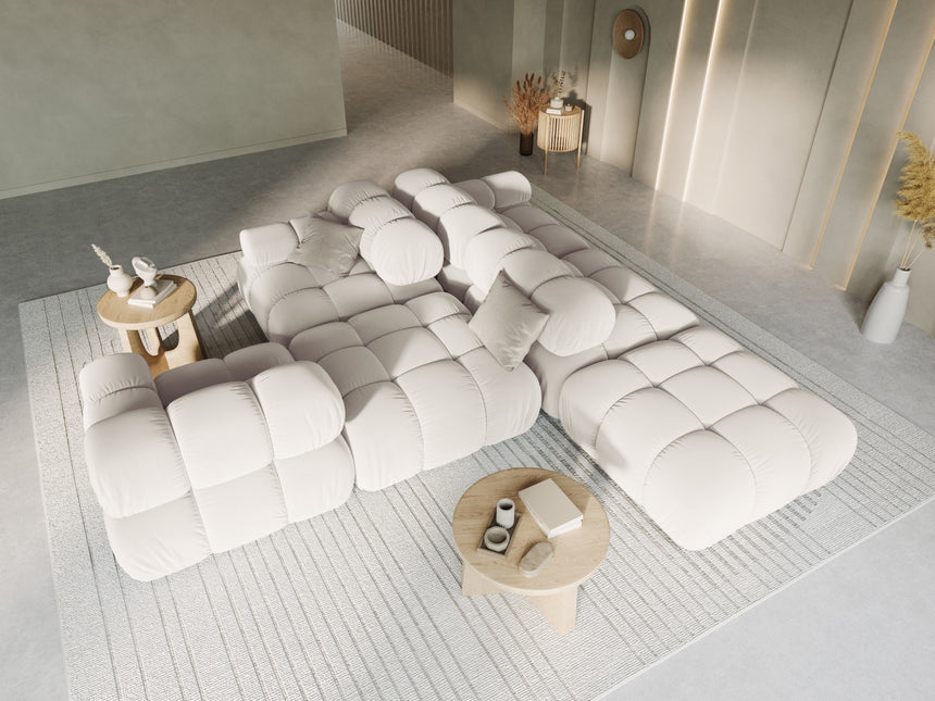 Modular sofa velvet left, Bellis, 4 seats - Light beige