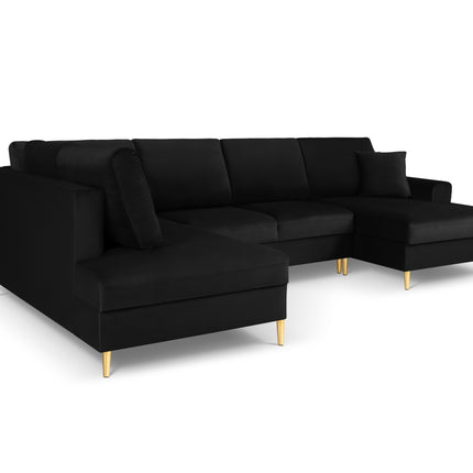 Panoramic corner sofa left velvet with box and sleeping function, Moghan, 7-seater - Black