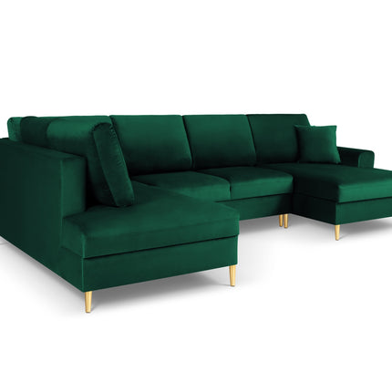 Panoramic corner sofa left velvet with box and sleeping function, Moghan, 7-seater - Bottle green