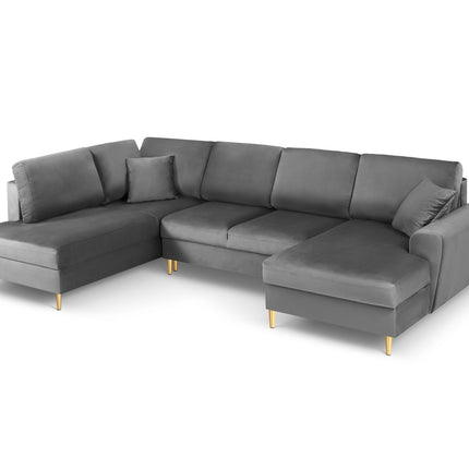 Panoramic corner sofa left velvet with box and sleeping function, Moghan, 7-seater - Light gray