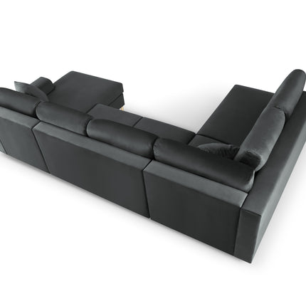 Panoramic corner sofa left velvet with box and sleeping function, Moghan, 7-seater - Dark gray