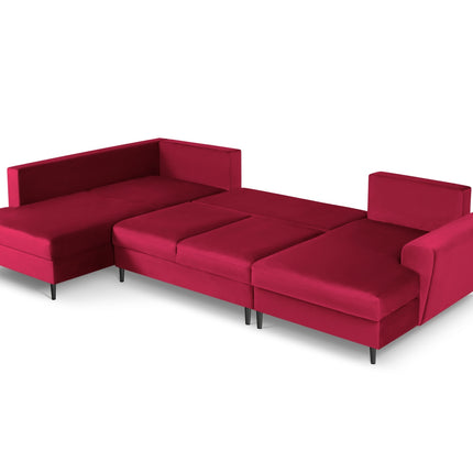 Panoramic corner sofa left velvet with box and sleeping function, Moghan, 7-seater - Red