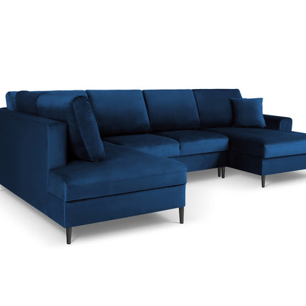 Panoramic corner sofa left velvet with box and sleeping function, Moghan, 7-seater - Royal blue