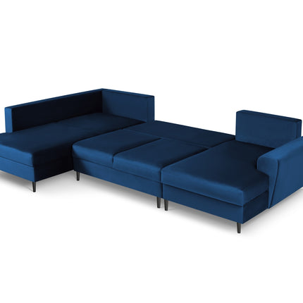Panoramic corner sofa left velvet with box and sleeping function, Moghan, 7-seater - Royal blue