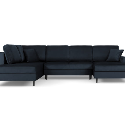 Panoramic corner sofa left velvet with box and sleeping function, Moghan, 7-seater - Dark Blue