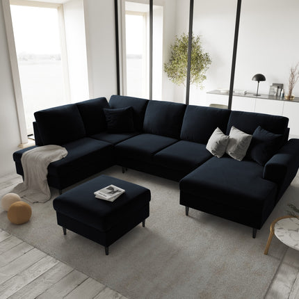 Panoramic corner sofa left velvet with box and sleeping function, Moghan, 7-seater - Dark Blue