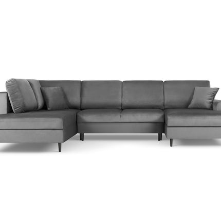 Panoramic corner sofa left velvet with box and sleeping function, Moghan, 7-seater - Light gray