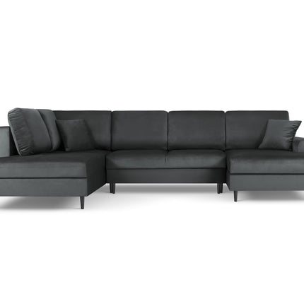 Panoramic corner sofa left velvet with box and sleeping function, Moghan, 7-seater - Dark gray