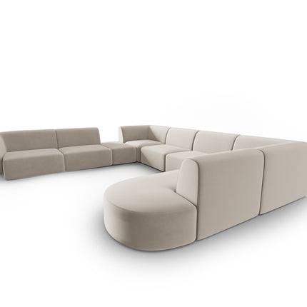 Modular panoramic corner sofa left velvet, Shane, 8 seats - Beige