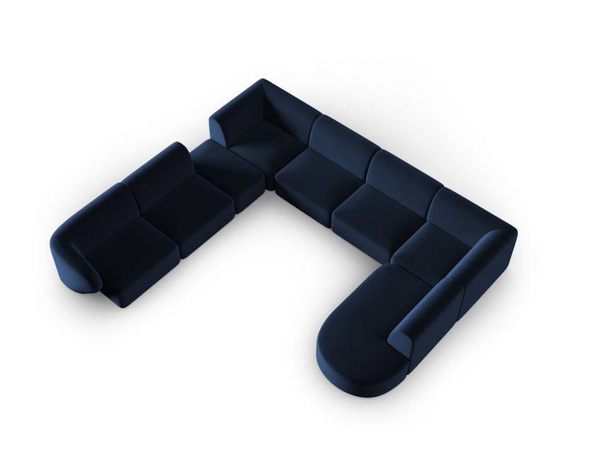 Modular panoramic corner sofa left velvet, Shane, 8 seats - Royal blue