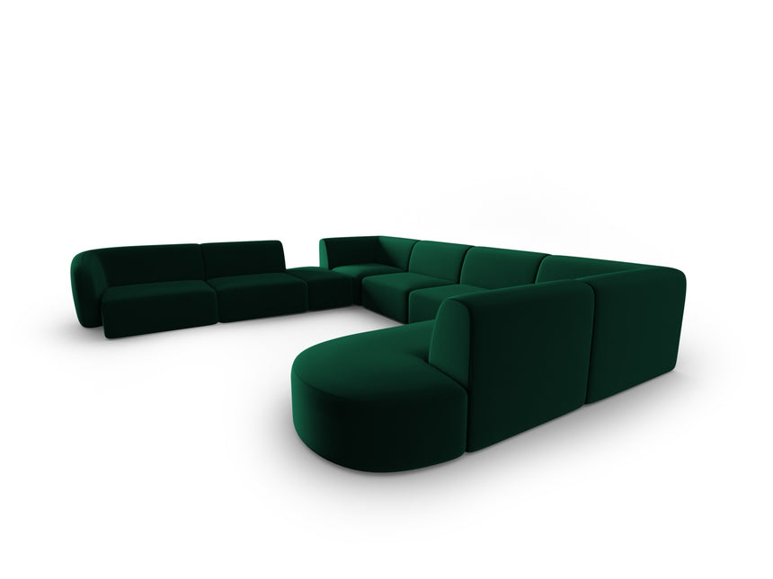 Modular panoramic corner sofa left velvet, Shane, 8 seats - Bottle green