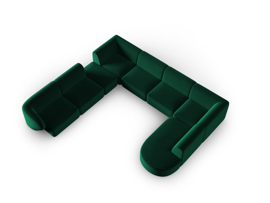 Modular panoramic corner sofa left velvet, Shane, 8 seats - Bottle green