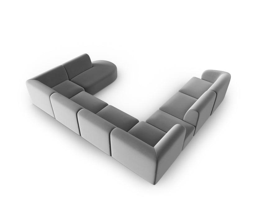 Modular panoramic corner sofa left velvet, Shane, 8 seats - Gray