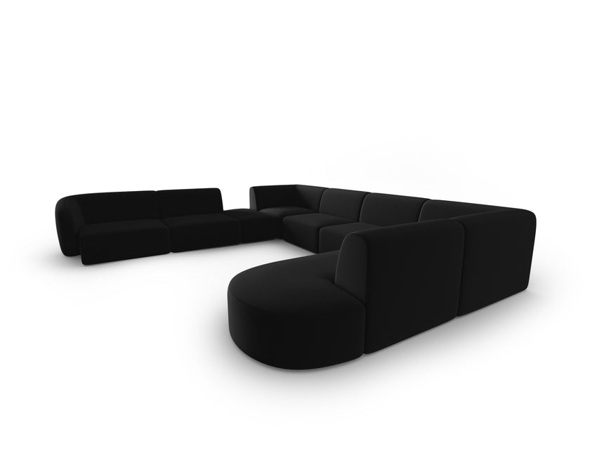 Modular panoramic corner sofa left velvet, Shane, 8 seats - Black