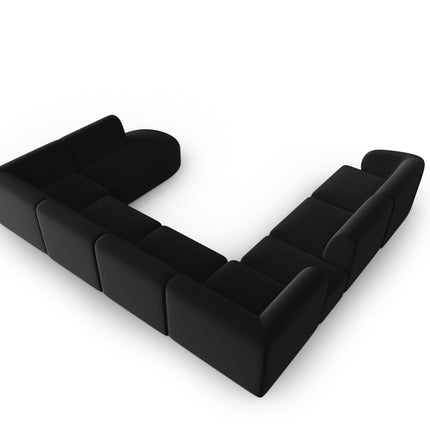 Modular panoramic corner sofa left velvet, Shane, 8 seats - Black