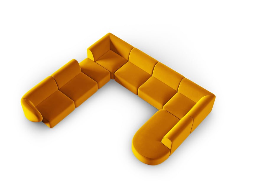 Modular panoramic corner sofa left velvet, Shane, 8 seats - Yellow