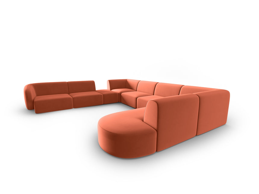 Modular panoramic corner sofa left velvet, Shane, 8 seats - Coral