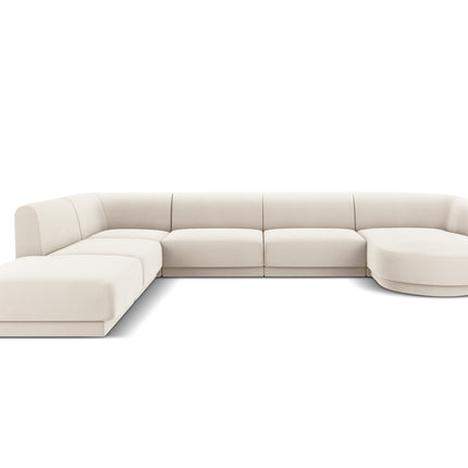Panoramic corner sofa left velvet, Miley, 6 seats - Light beige