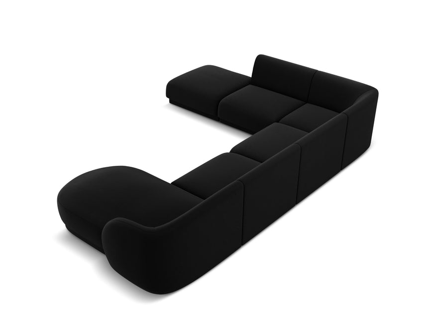 Panoramic corner sofa left velvet, Miley, 6 seats - Black